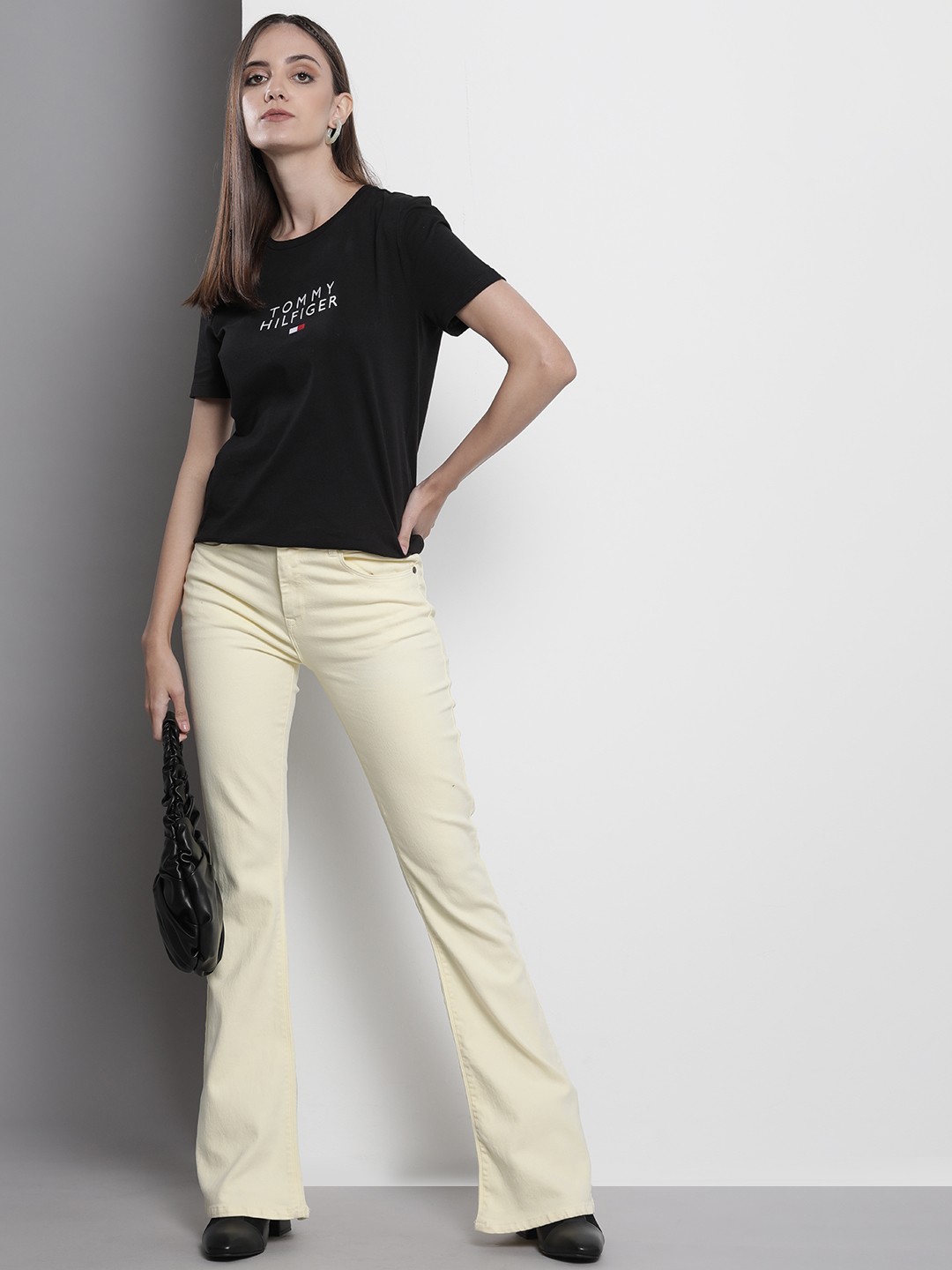 

Tommy Hilfiger Women Brand Logo Embroidered Pure Cotton T-shirt, Black