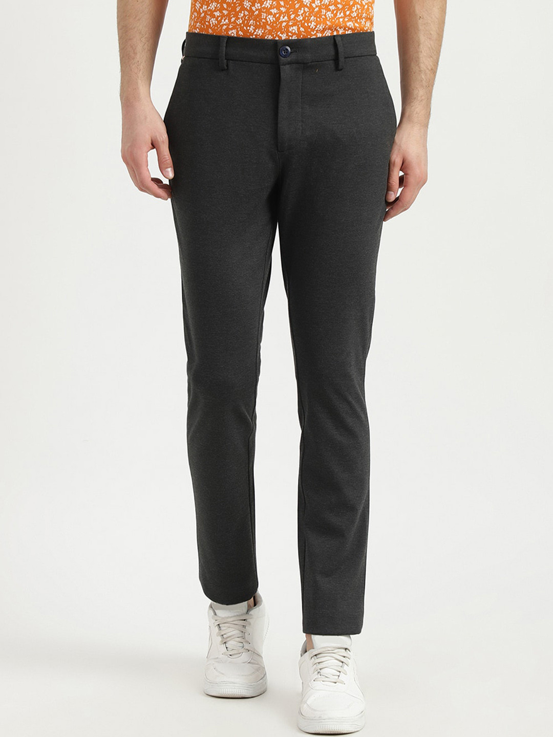 

United Colors of Benetton Men Mid Rise Slim Fit Trouser, Grey melange