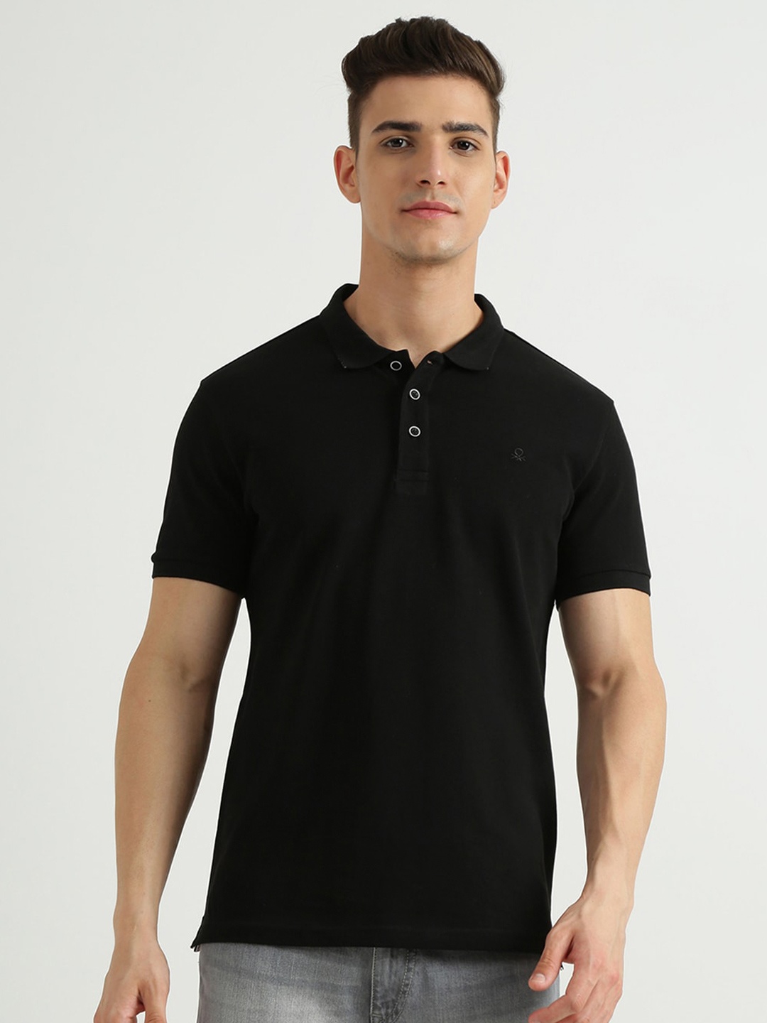 

United Colors of Benetton Men Cotton Regular Fit Polo Collar T-shirt, Black