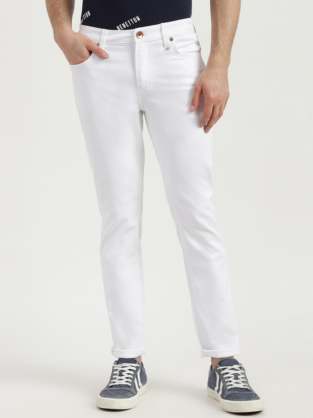 

United Colors of Benetton Men Skinny Fit Cotton Jeans, White