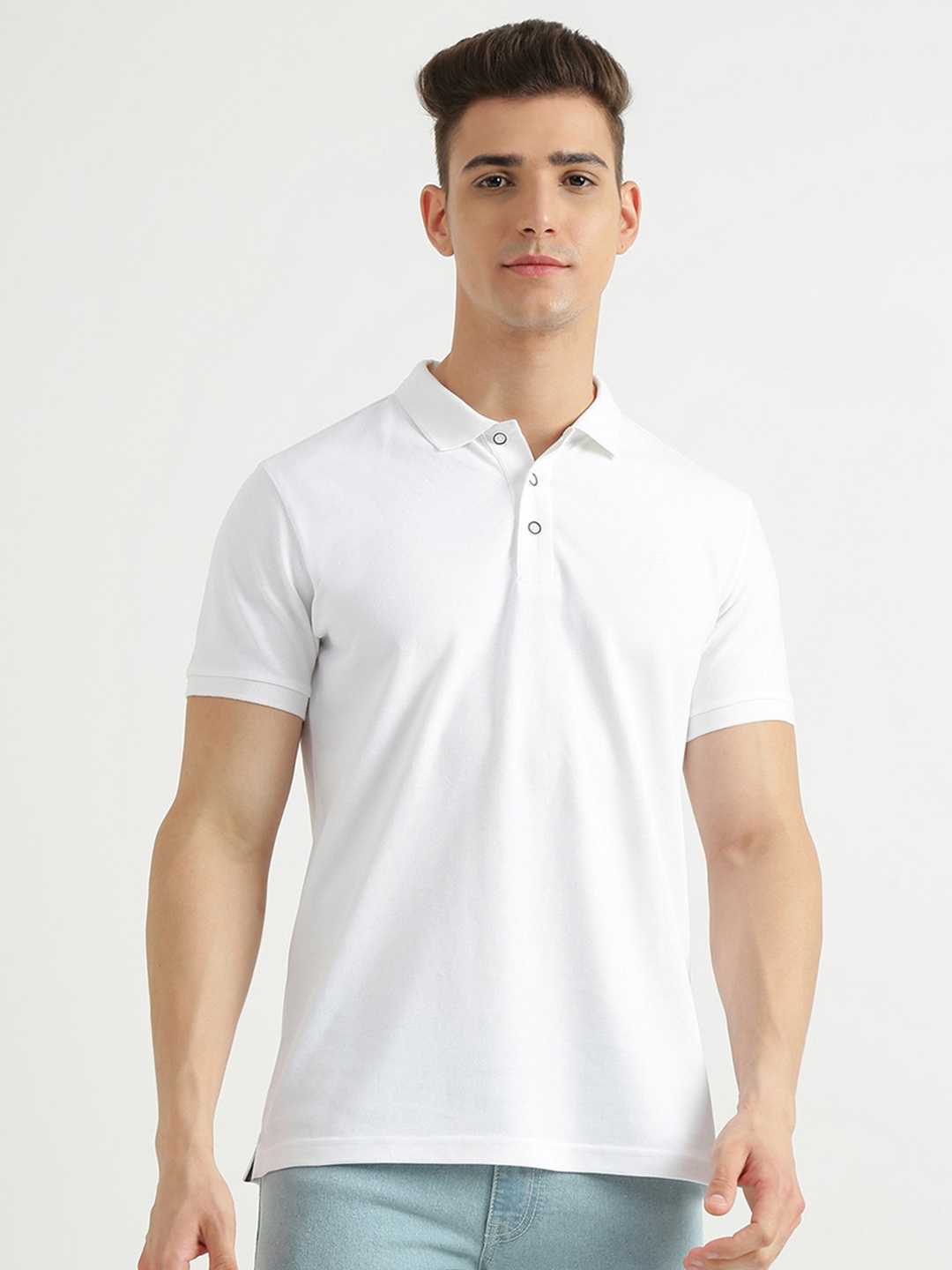 

United Colors of Benetton Men Cotton Regular Fit Polo Collar T-shirt, White