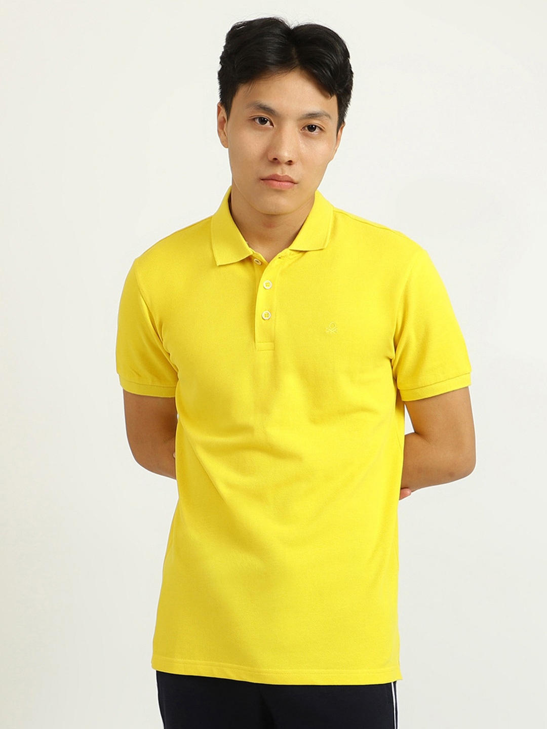 United Colors of Benetton Men Cotton Regular Fit Polo Collar T-shirt, Yellow