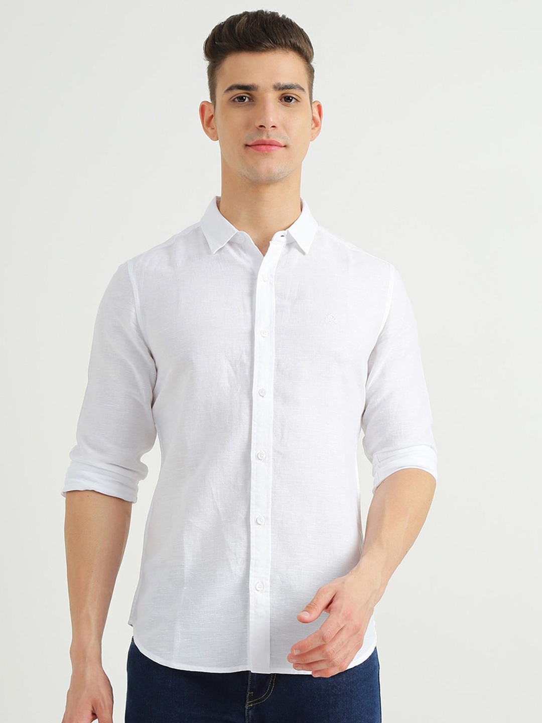 

United Colors of Benetton Men Slim Fit Linen Casual Shirt, White