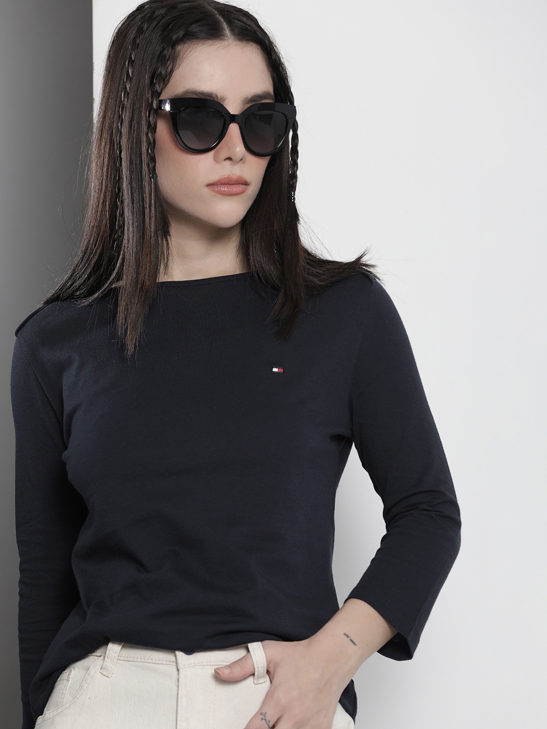 

Tommy Hilfiger Women Sustainable Pure Cotton Slim Fit T-shirt, Navy blue
