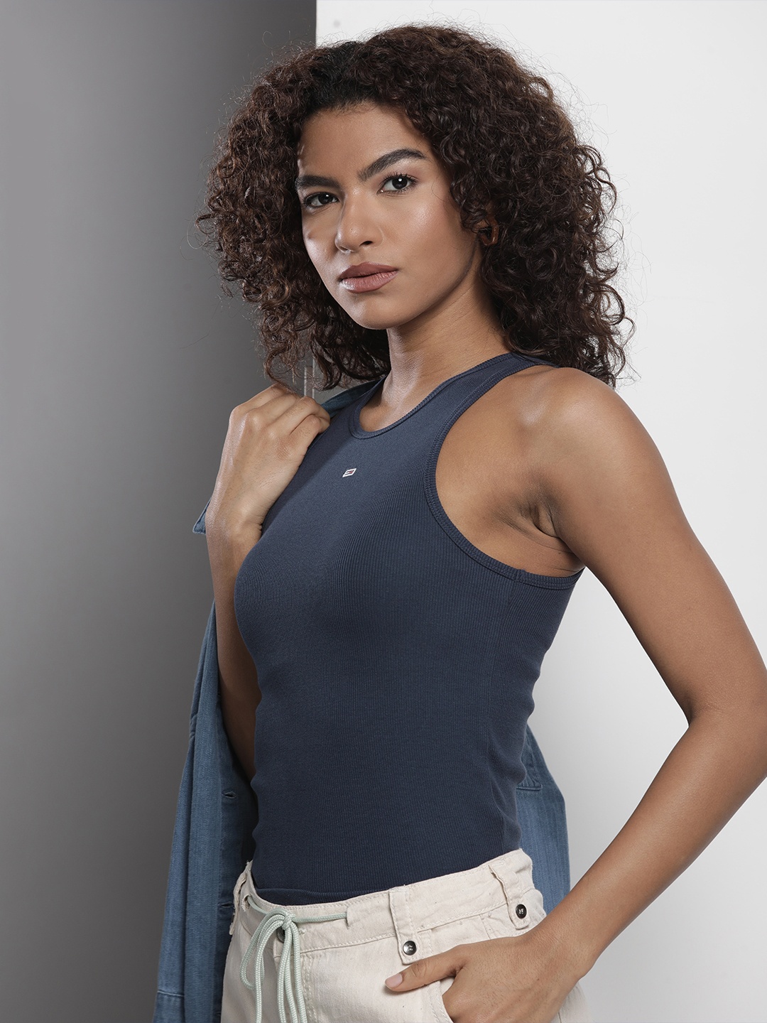 

Tommy Hilfiger Women Solid Slim Fit T-shirt, Blue
