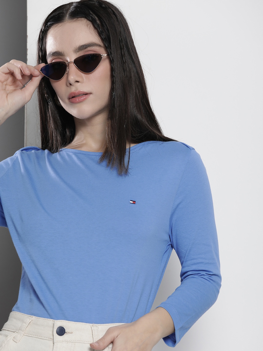 

Tommy Hilfiger Women Pure Cotton Slim Fit T-shirt, Blue
