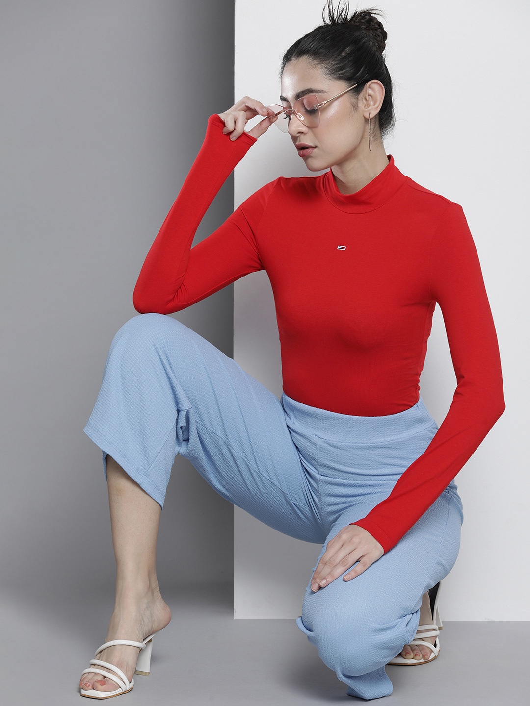 

Tommy Hilfiger Solid High Neck Sustainable Bodysuit, Red