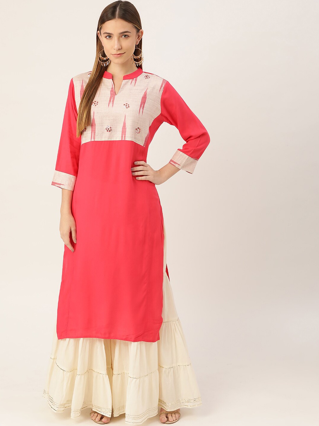 

INDYES Floral Printed Straight Regular Fit Cotton Kurta, Pink