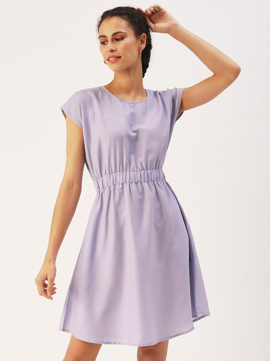 

DressBerry Round Neck Extended Sleeves A-Line Dress, Lavender