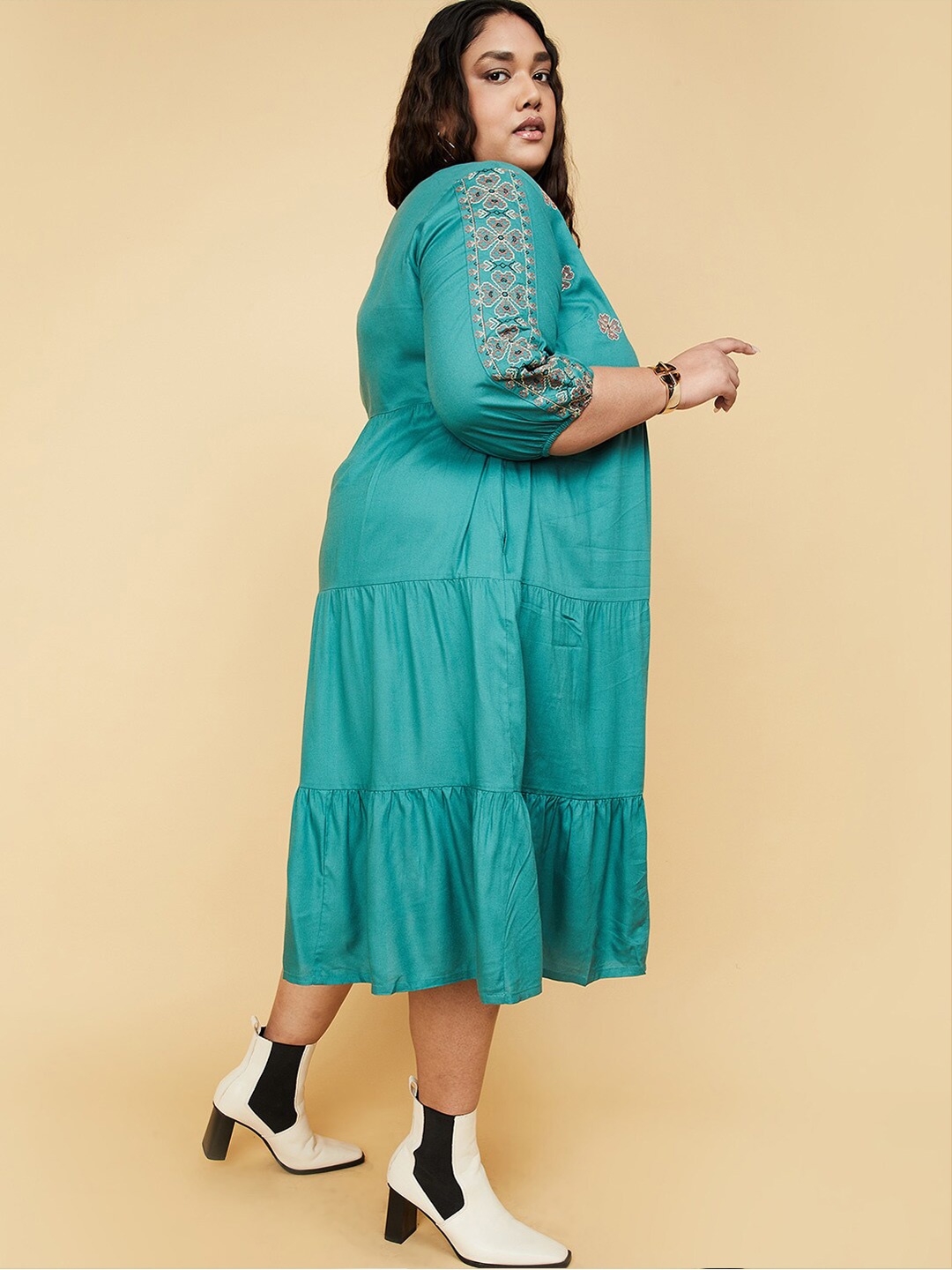 

max Plus Size Ethnic Motifs Midi Dress, Teal