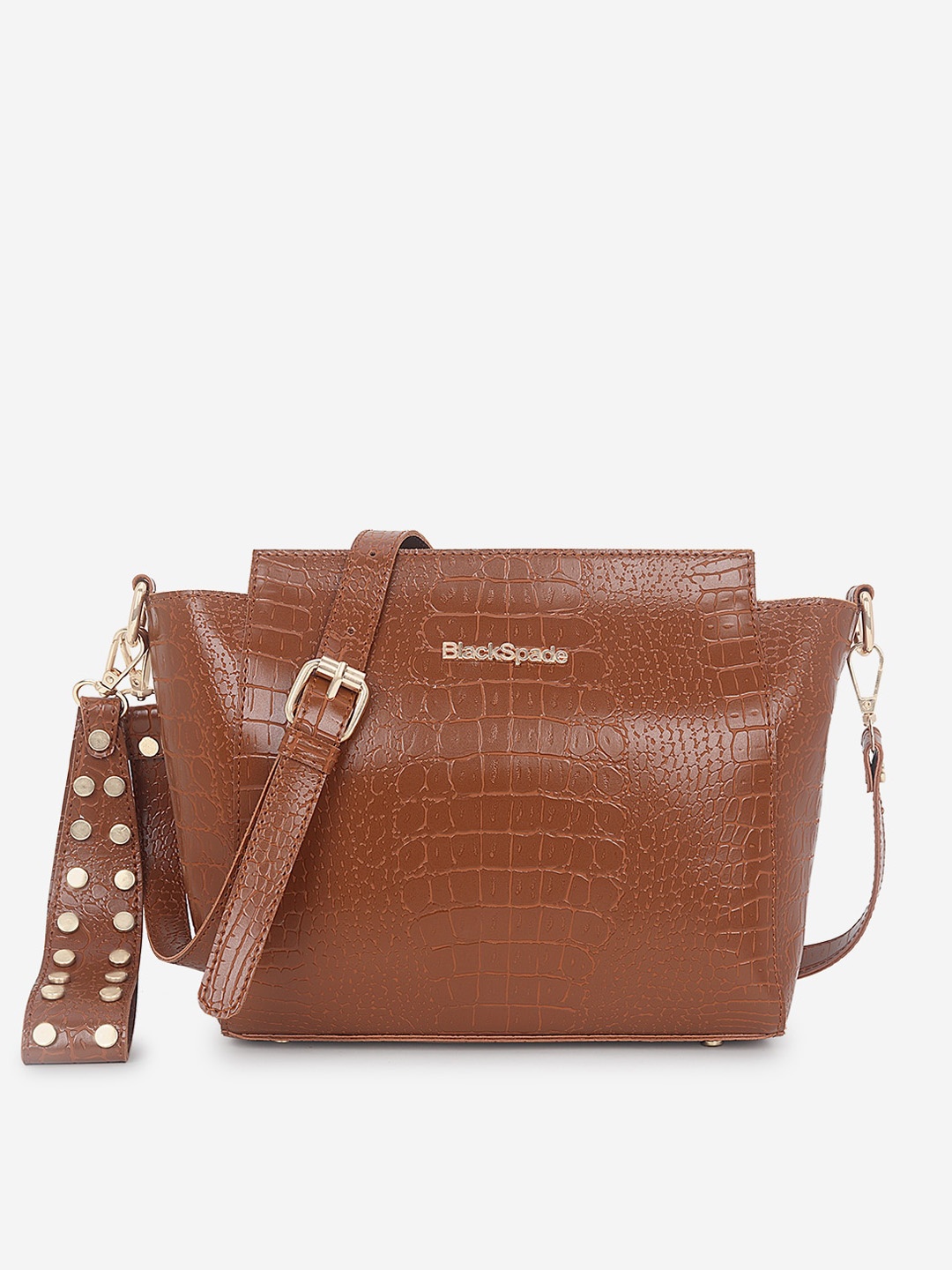 

Black Spade Animal Textured Structured Sling Bag, Tan