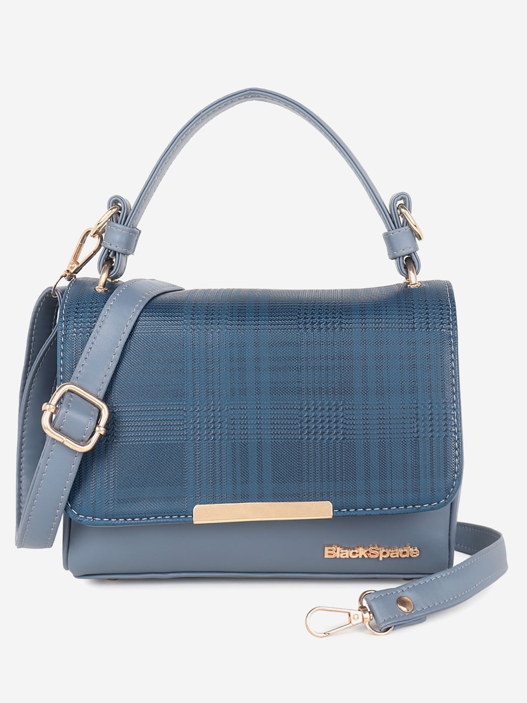 

Black Spade Checked Structured Satchel, Blue