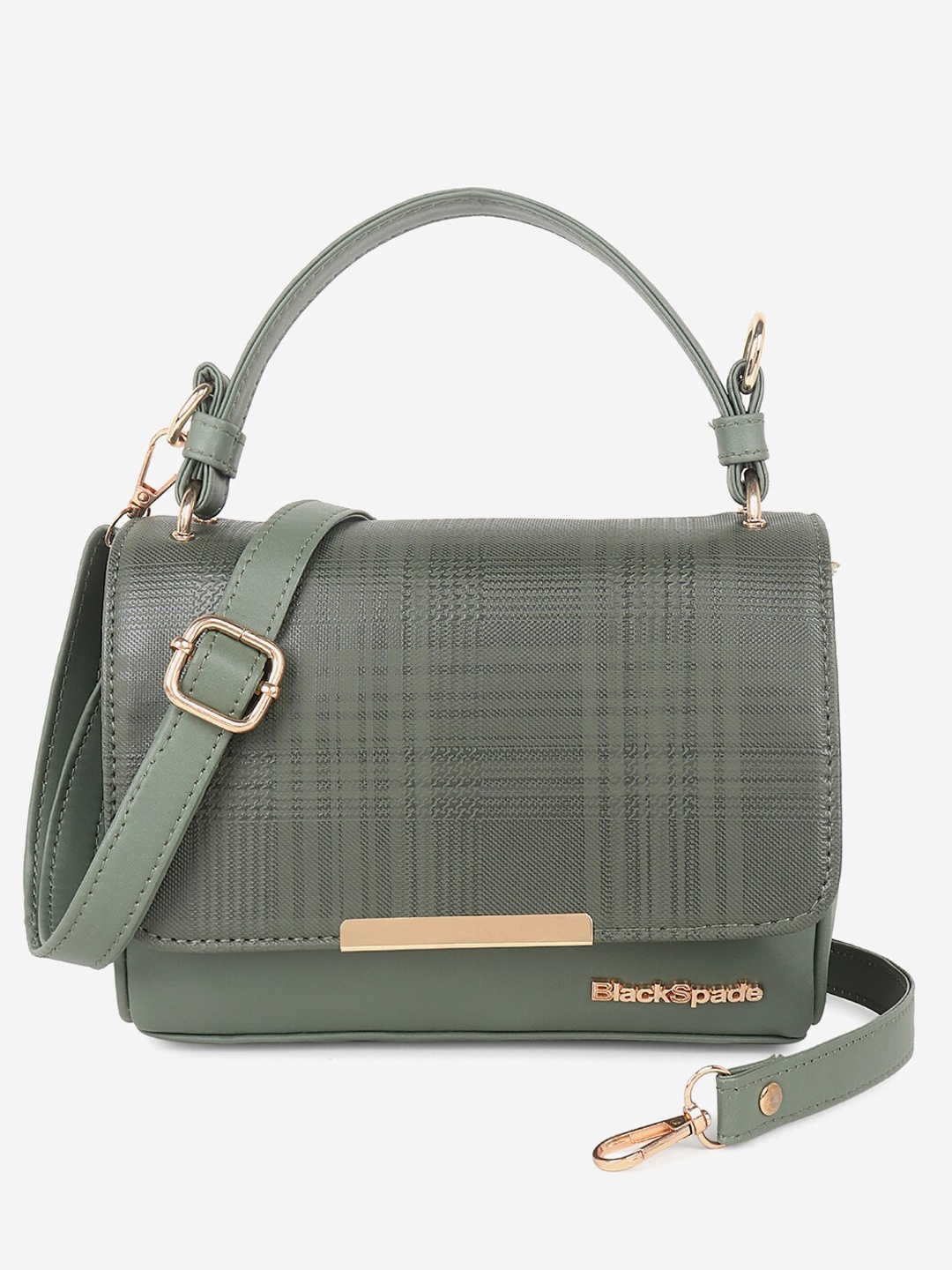 

Black Spade Checked Structured Satchel, Green