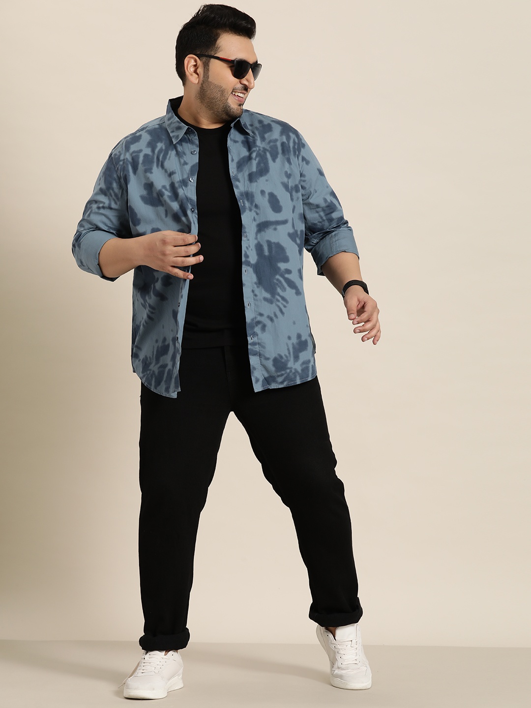 

Sztori Plus Size Tie & Dye Printed Pure Cotton Shirt, Blue