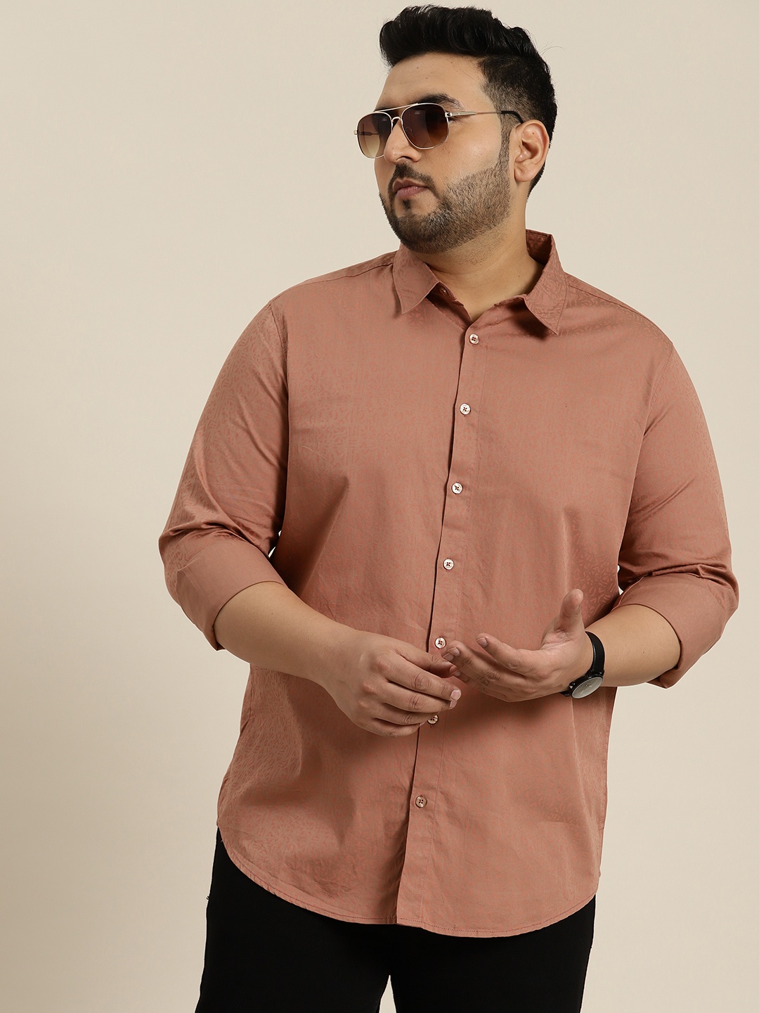 

Sztori Men Plus Size Pure Cotton Printed Casual Shirt, Rose