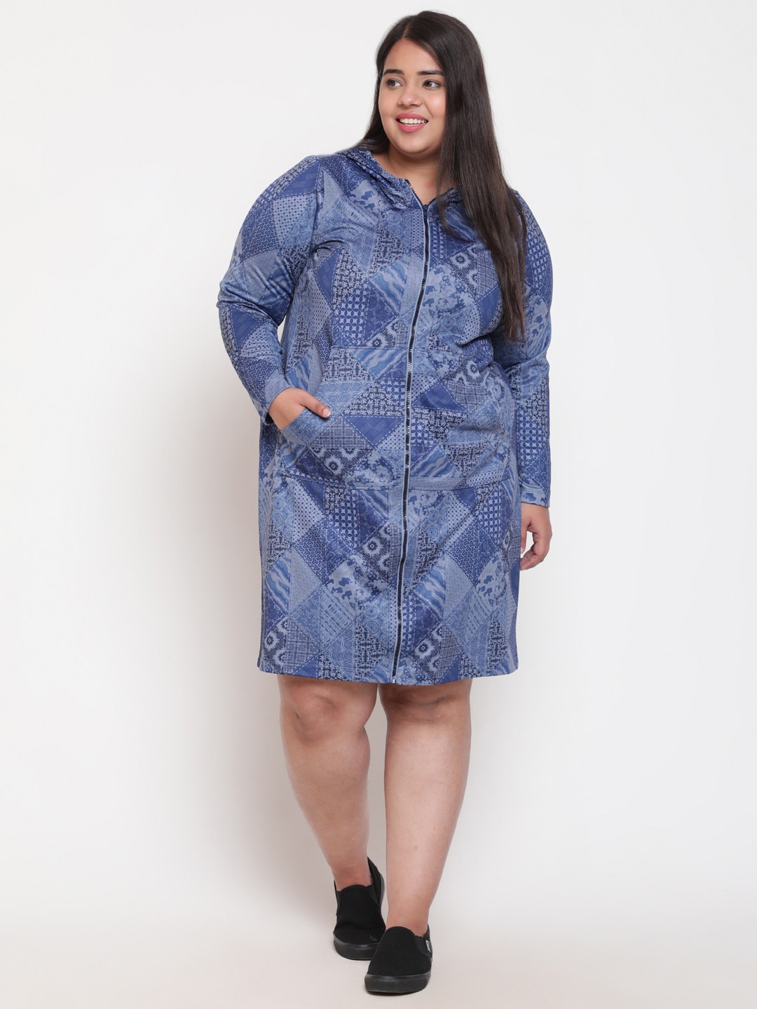 

Amydus Plus Size Printed Hooded Jumper Dress, Blue