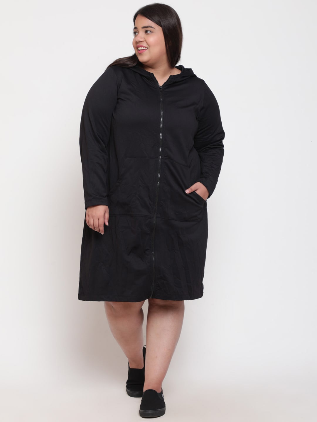 

Amydus Plus Size Hooded Jumper Dress, Black