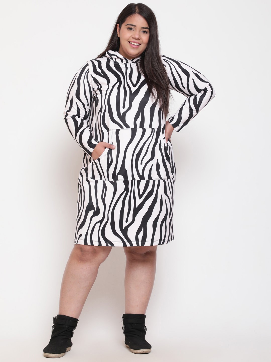 

Amydus Plus Size Printed Hooded Jumper Dress, Beige