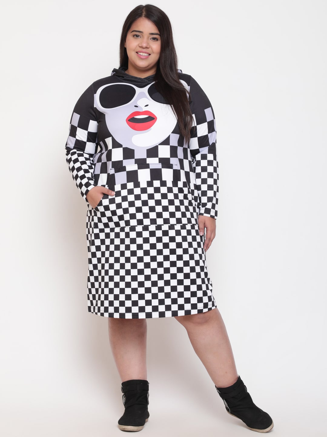 

Amydus Plus Size Printed Hooded Jumper Dress, Black