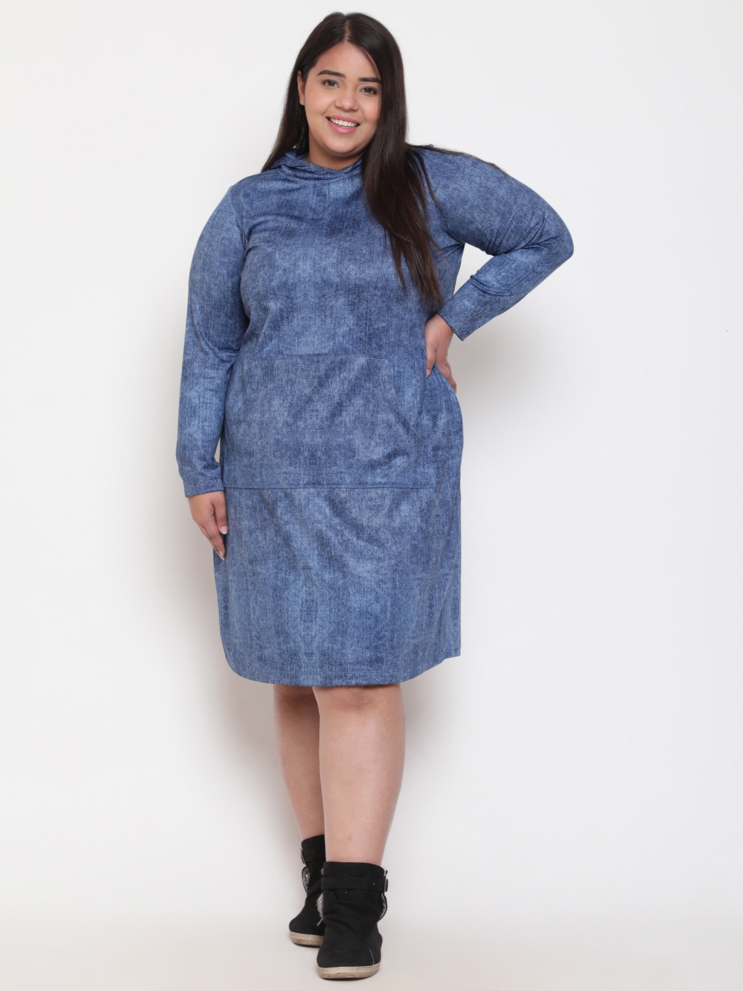 

Amydus Plus Size Hooded Jumper Dress, Blue