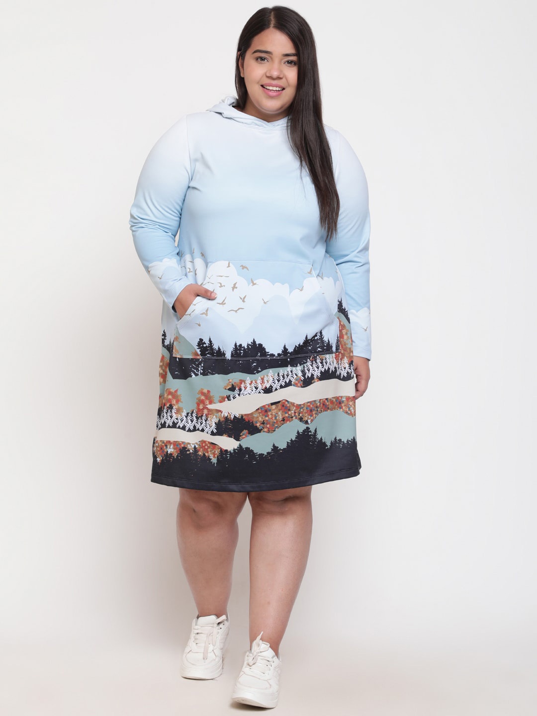 

Amydus Plus Size Printed Hooded Jumper Dress, Blue