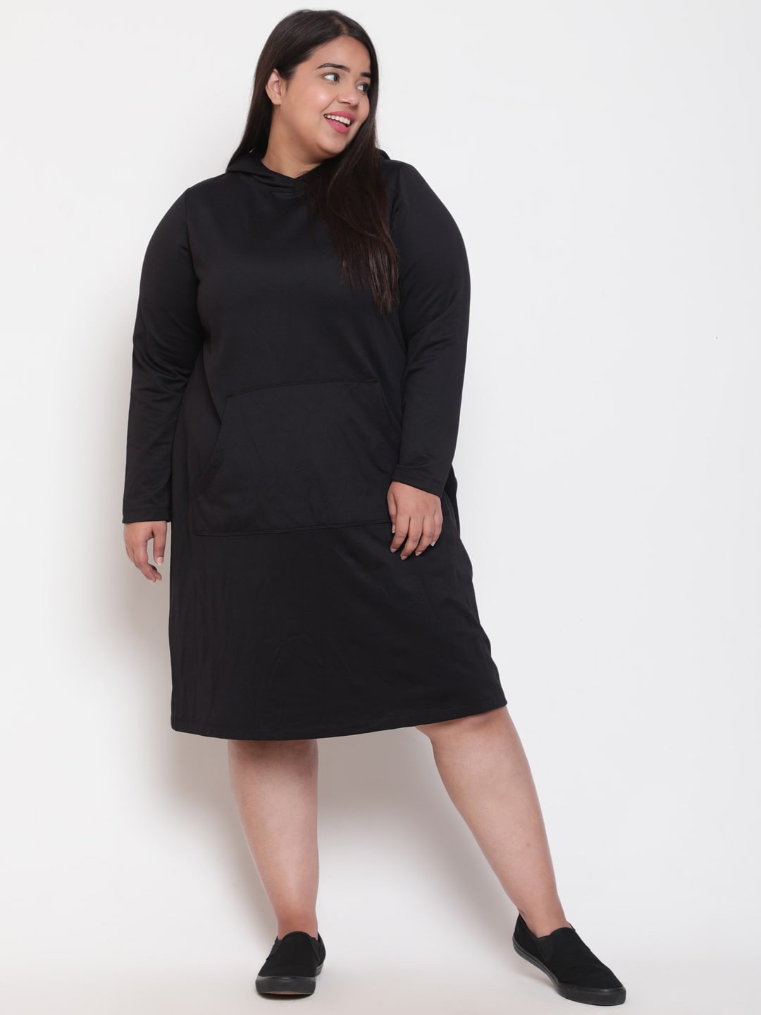 

Amydus Plus Size Hooded Jumper Dress, Black