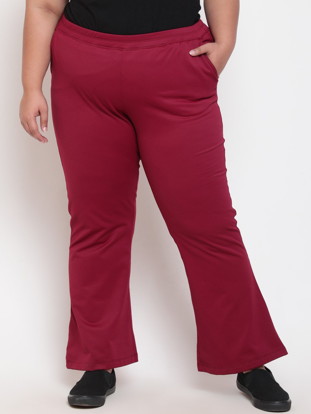 

Amydus Women Plus Size High-Rise Trousers, Maroon