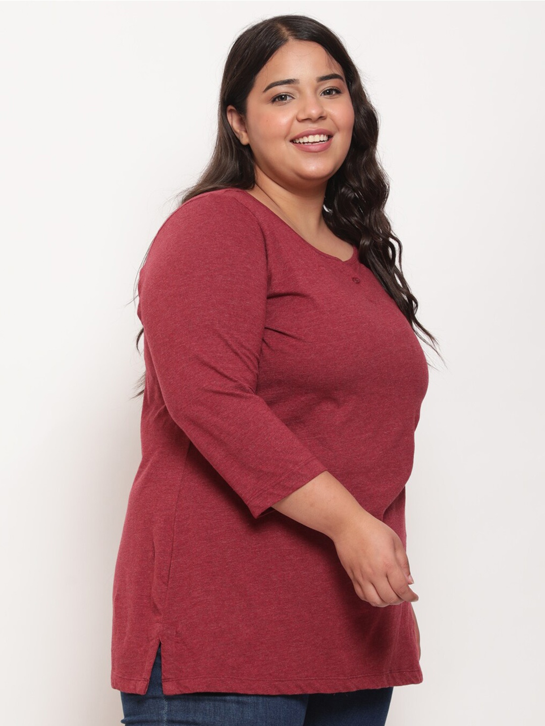 

Amydus Women Plus Size Long Sleeves Cotton T-shirt, Maroon