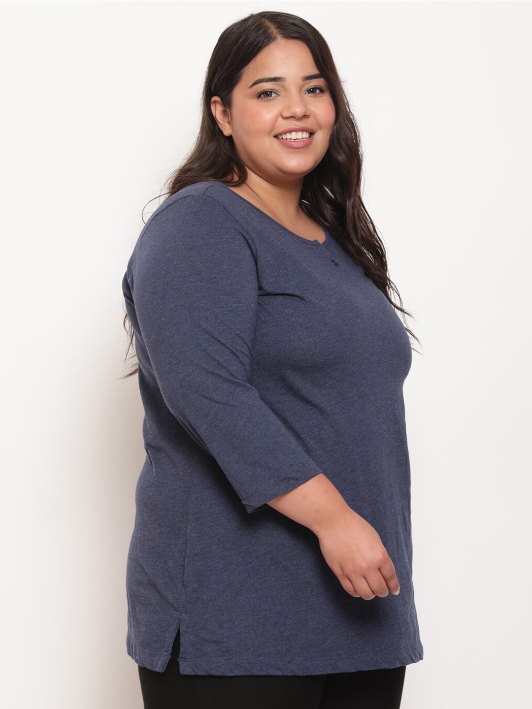 

Amydus Women Plus Size Round Neck Cotton T-shirt, Blue