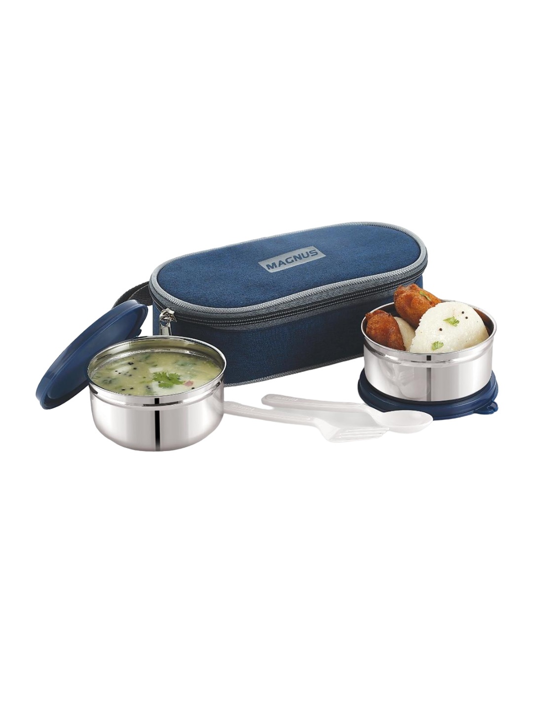 

MAGNUS Feast Blue Pack Of 2 Stainless Steel Lunch Boxes With Bag