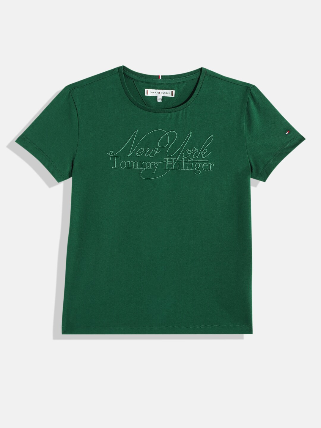 

Tommy Hilfiger Girls Brand Logo Embroidered Sustainable T-shirt, Green