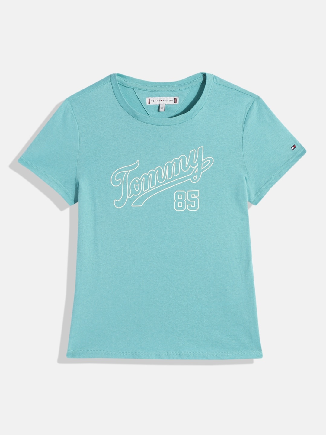 

Tommy Hilfiger Girls Blue Brand Logo Printed Pure Cotton T-shirt