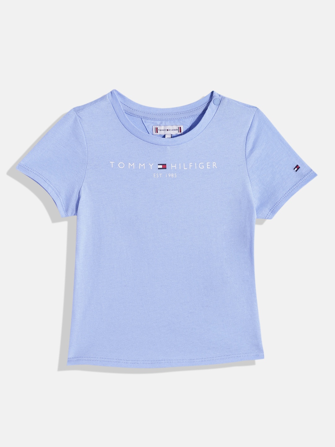 

Tommy Hilfiger Girls Brand Logo Printed Pure Cotton Sustainable T-shirt, Blue