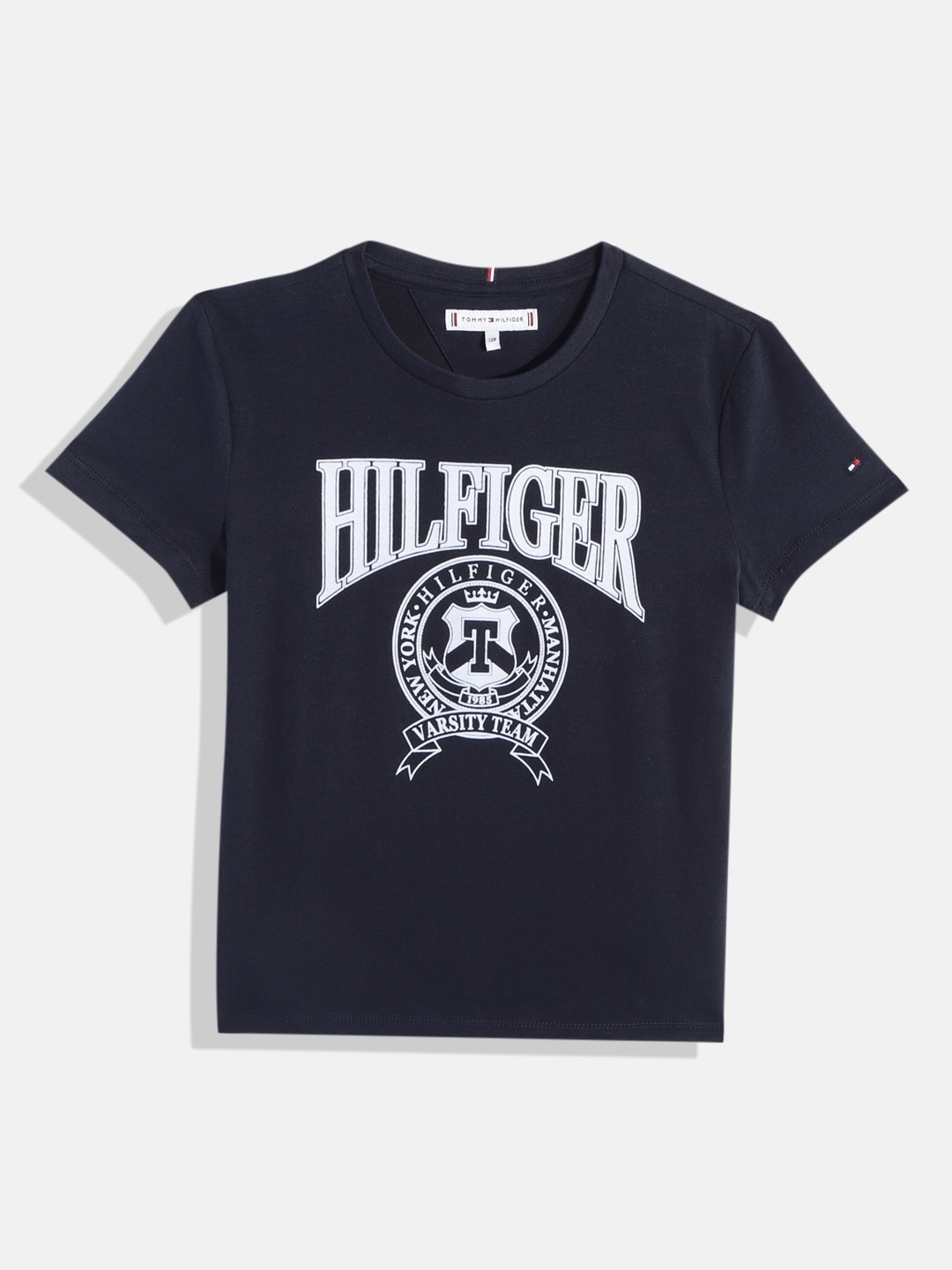 

Tommy Hilfiger Girls Brand Logo Printed Sustainable T-shirt, Navy blue