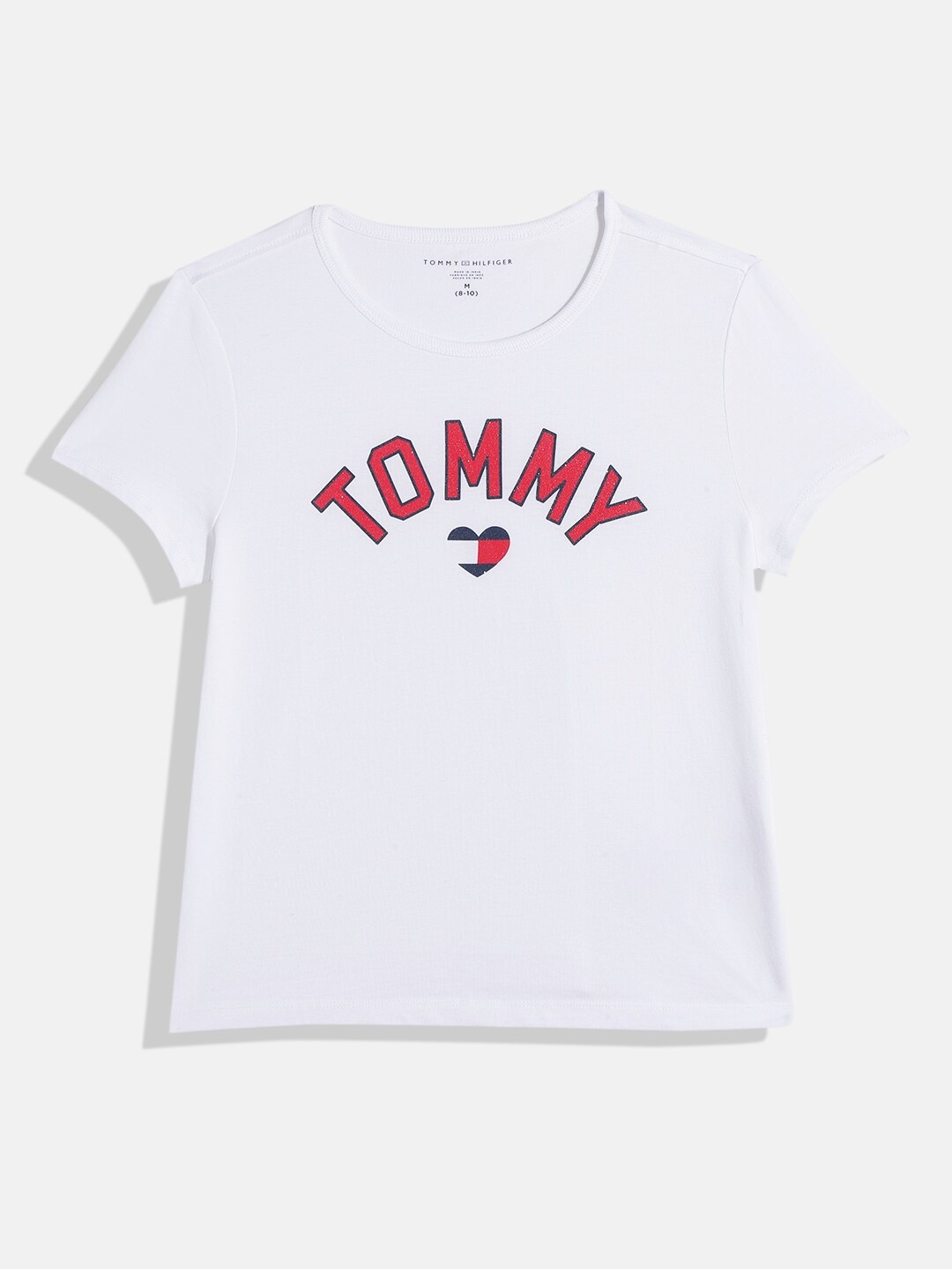 Tommy Hilfiger Girls Brand Logo Printed Pure Cotton T-shirt, White