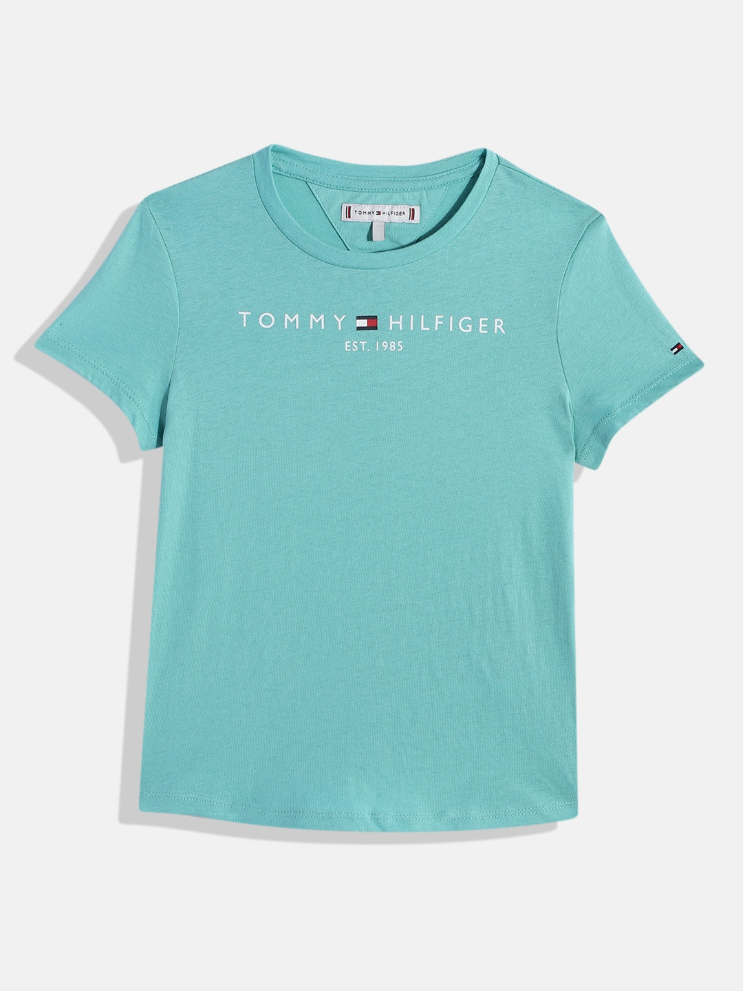 

Tommy Hilfiger Girls Brand Logo Print Organic Cotton T-shirt, Sea green