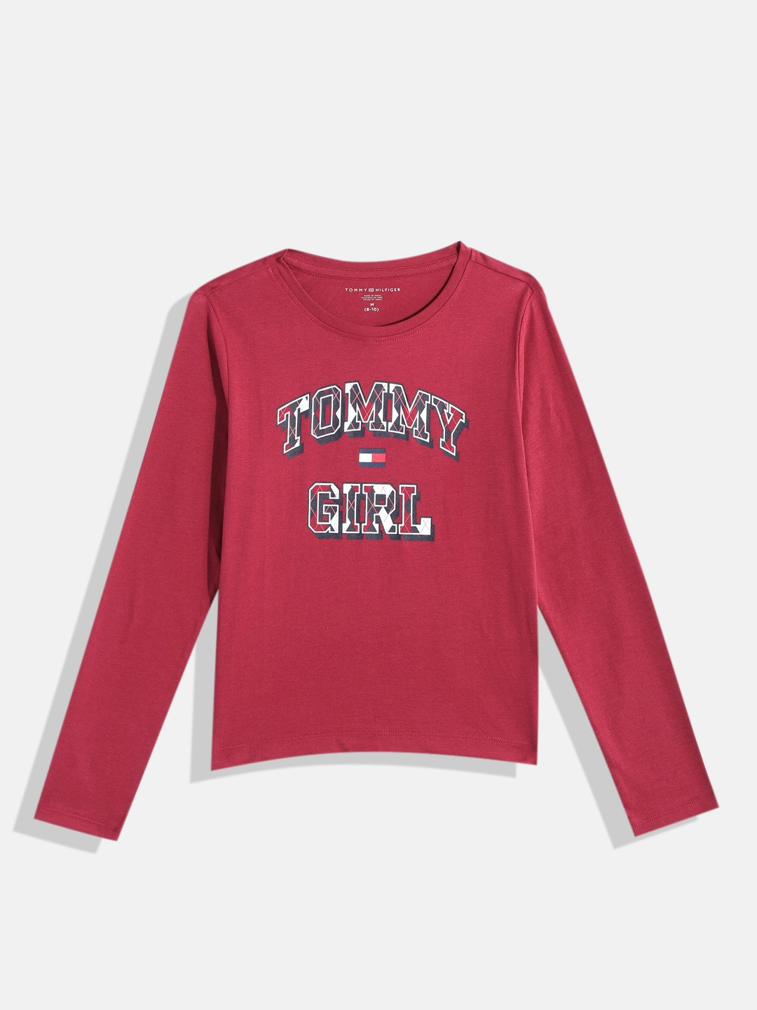 

Tommy Hilfiger Girls Brand Logo Printed Pure Cotton T-shirt, Maroon