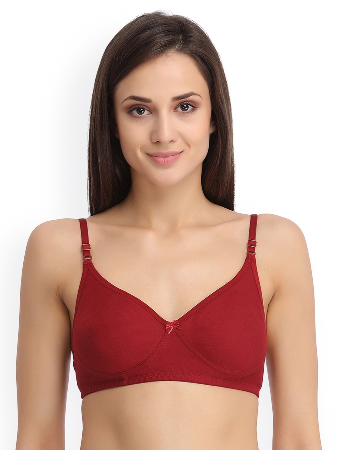 

Clovia Maroon Solid Non-Wired Non-Padded T-shirt Bra BR0184P0940B