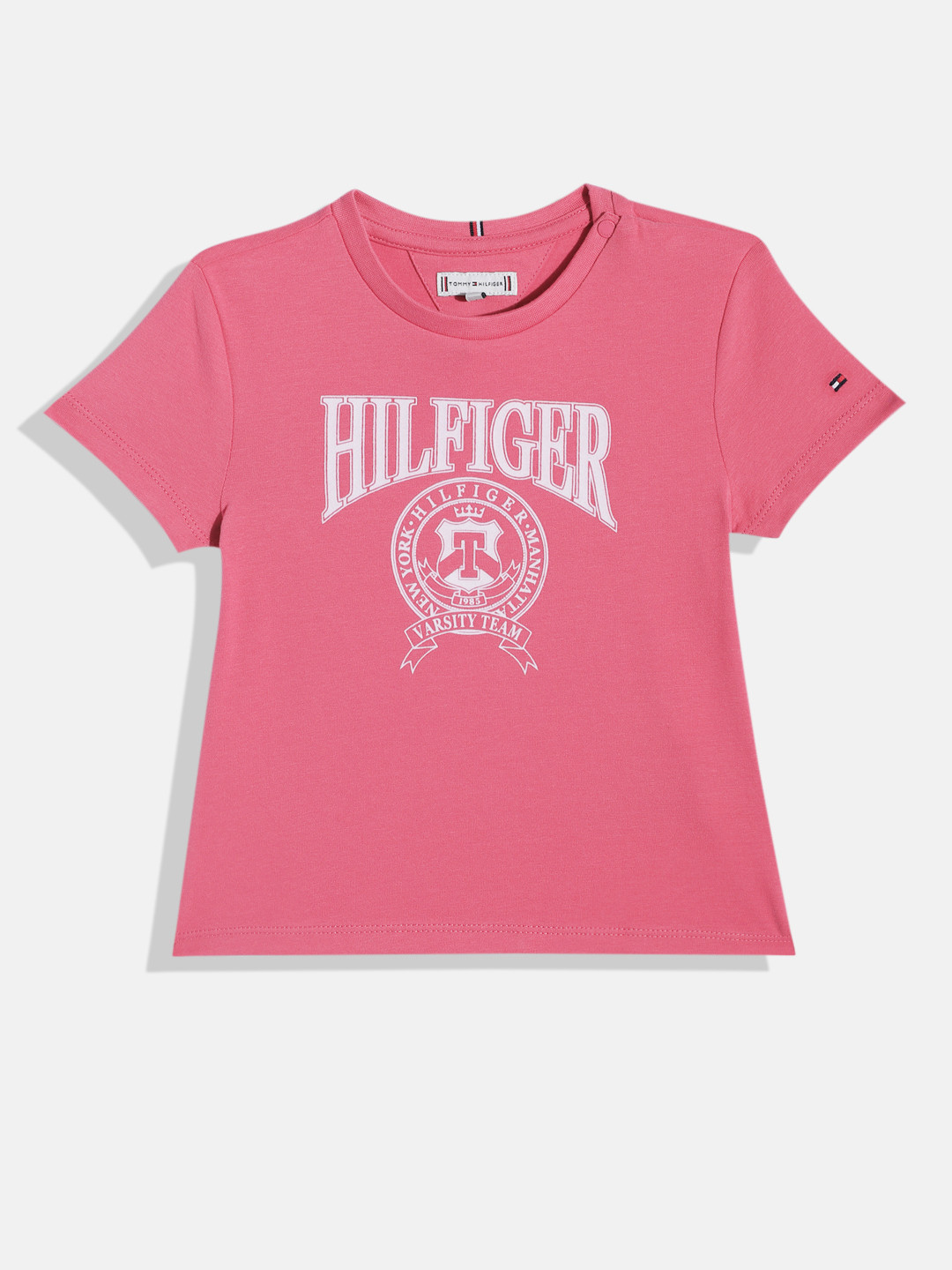 

Tommy Hilfiger Girls Fuchsia Brand Logo Printed Sustainable T-shirt
