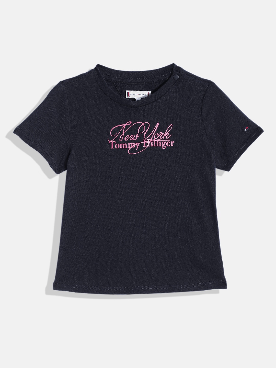 

Tommy Hilfiger Girls Brand Logo Printed Pure Cotton T-shirt, Navy blue