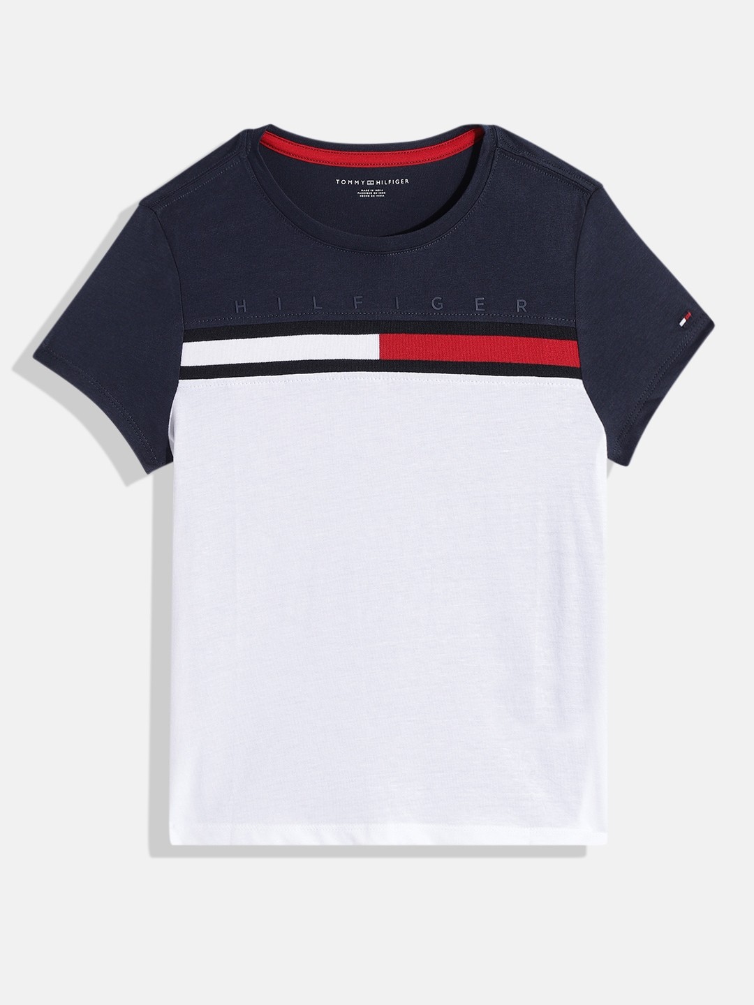 

Tommy Hilfiger Girls Colourblocked Pure Cotton T-shirt, White