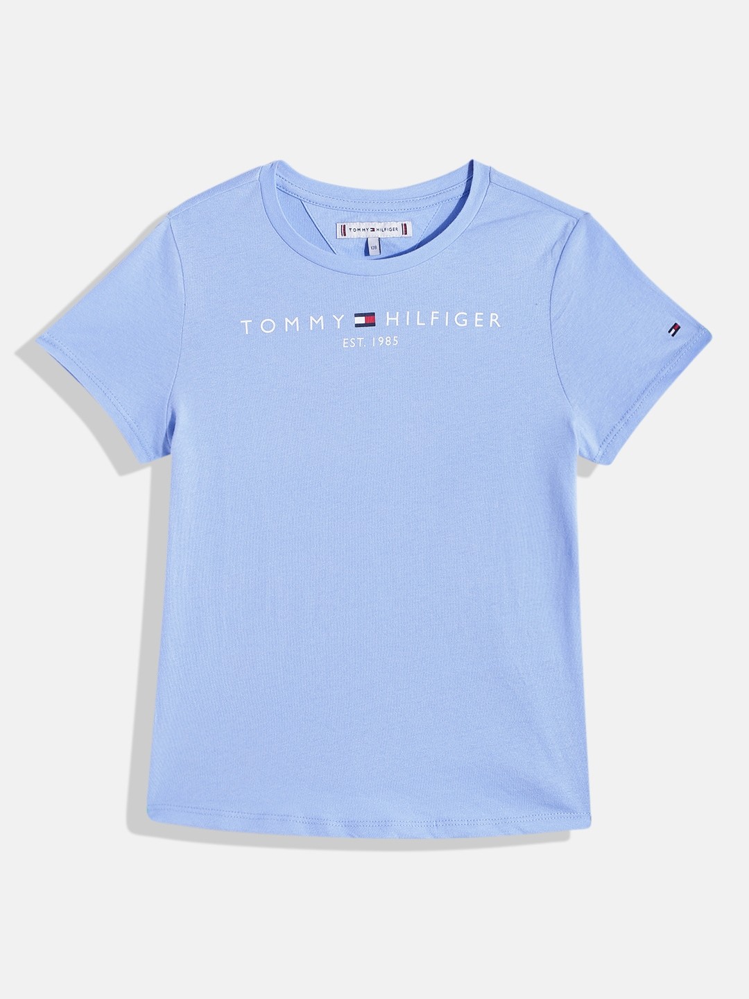 

Tommy Hilfiger Girls Brand Logo Printed Pure Cotton T-shirt, Blue