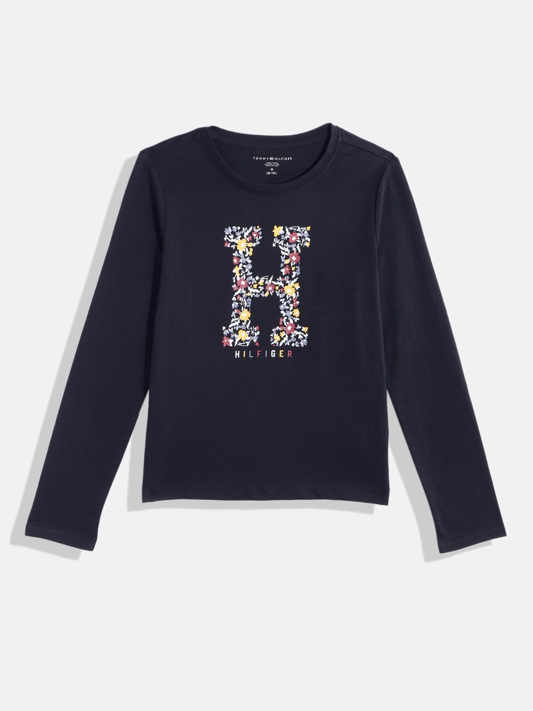 

Tommy Hilfiger Girls Brand Logo & Floral Print Pure Cotton T-shirt, Navy blue