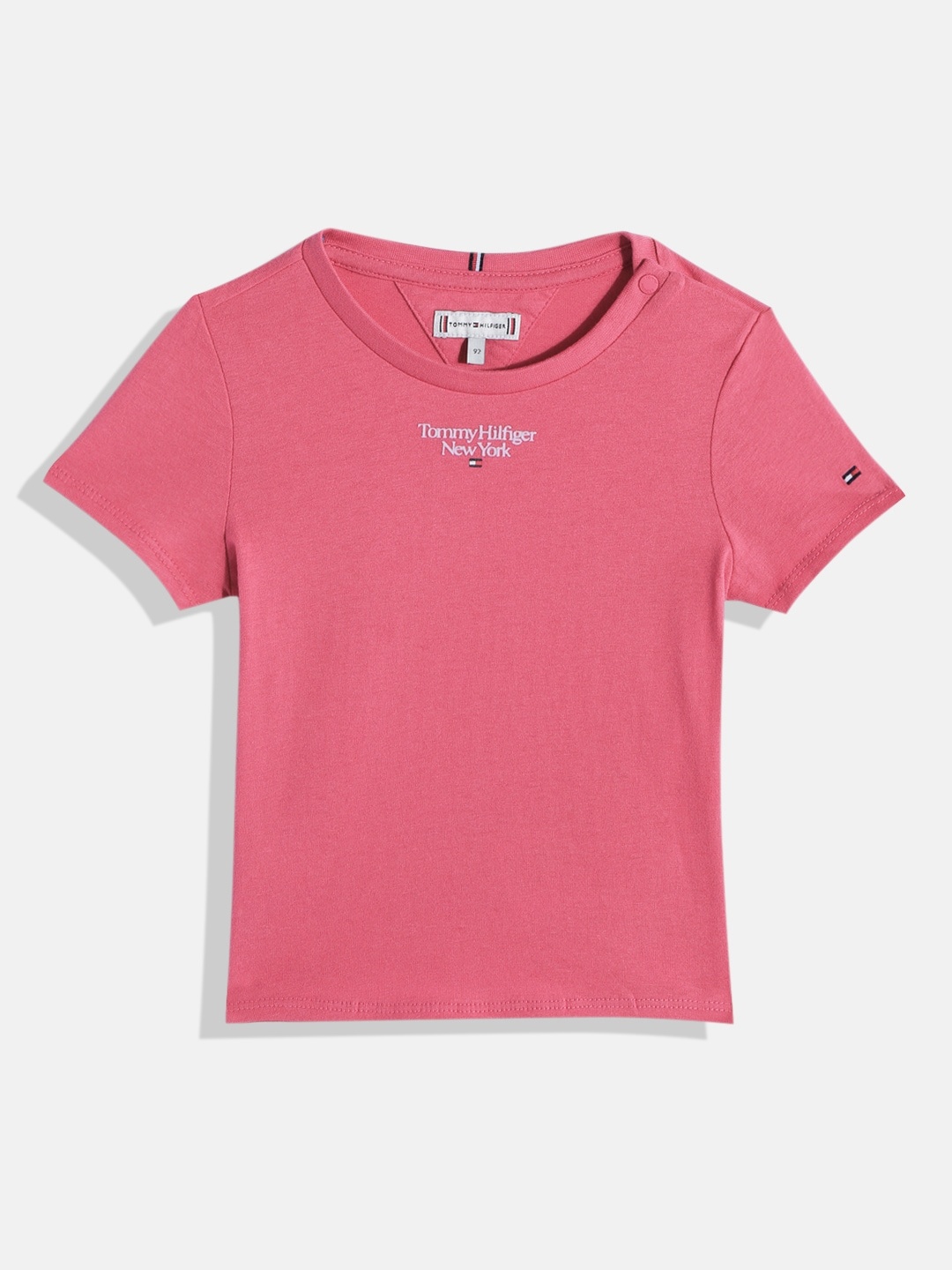

Tommy Hilfiger Girls Brand Logo Print Organic Cotton Knitted T-shirt, Pink