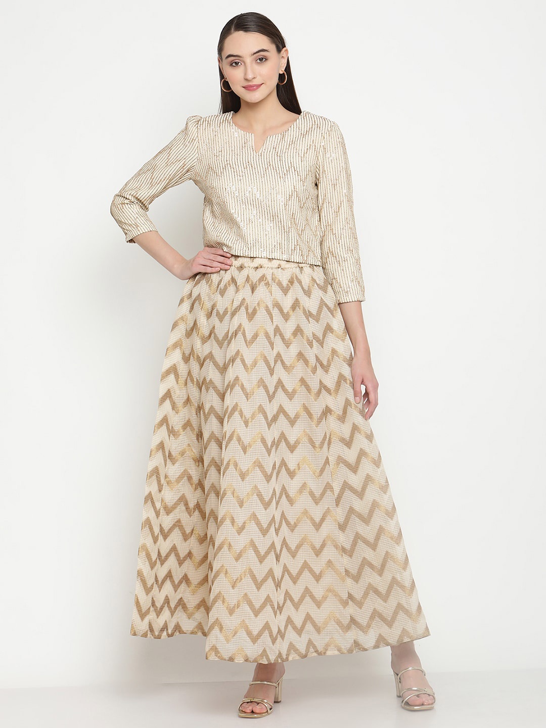 

Be Indi Beige Ready to Wear Lehenga & Crop Top