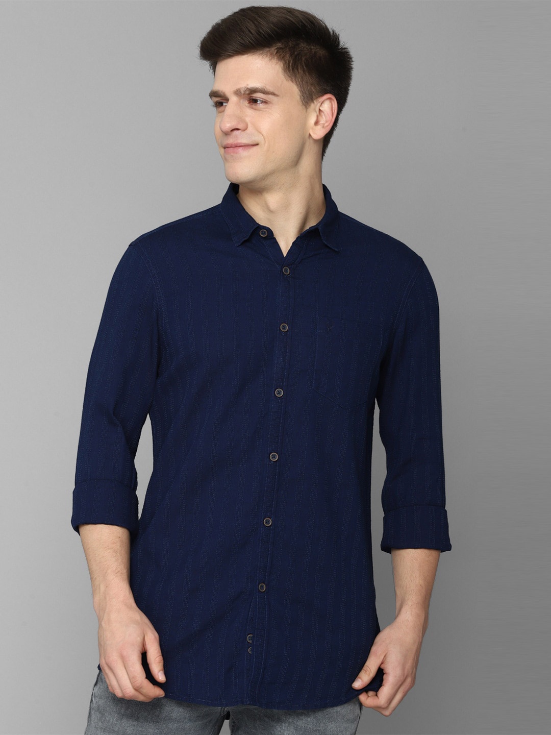 

Allen Solly Men Comfort Cotton Casual Shirt, Navy blue