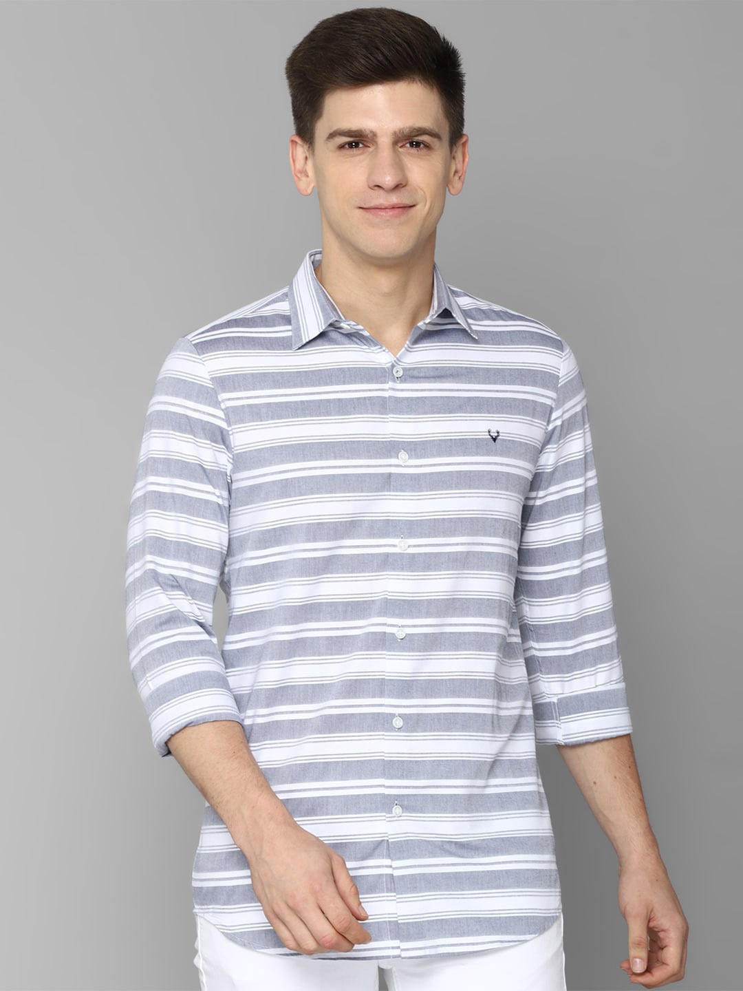 

Allen Solly Men Comfort Slim Fit Striped Cotton Casual Shirt, Grey