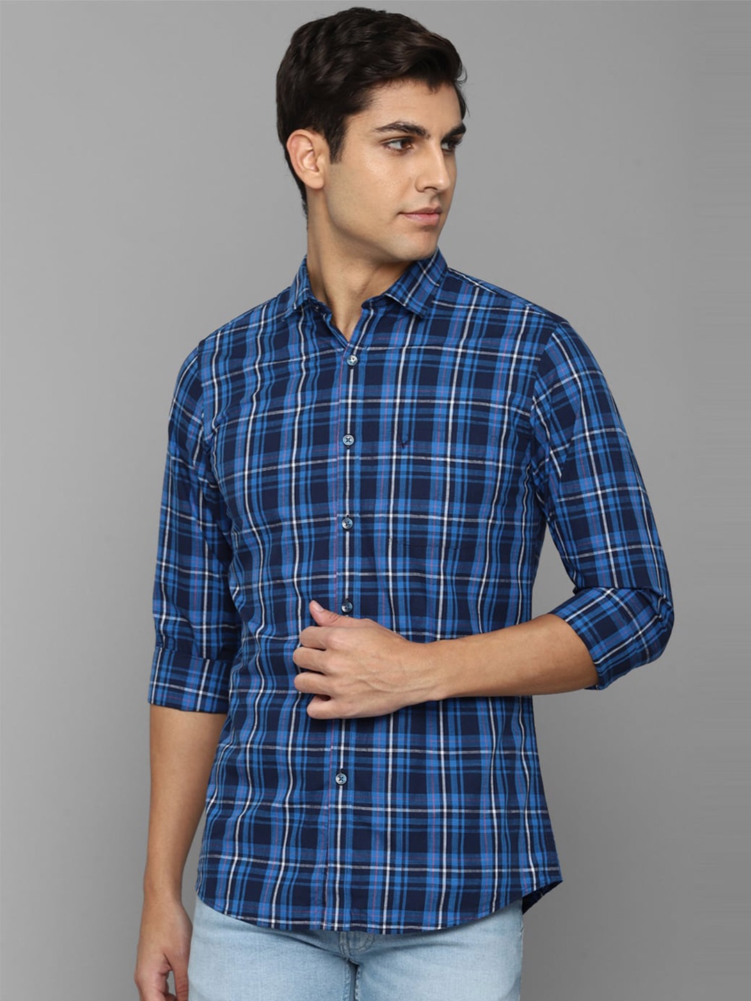 

Allen Solly Men Slim Fit Tartan Checked Casual Cotton Shirt, Blue