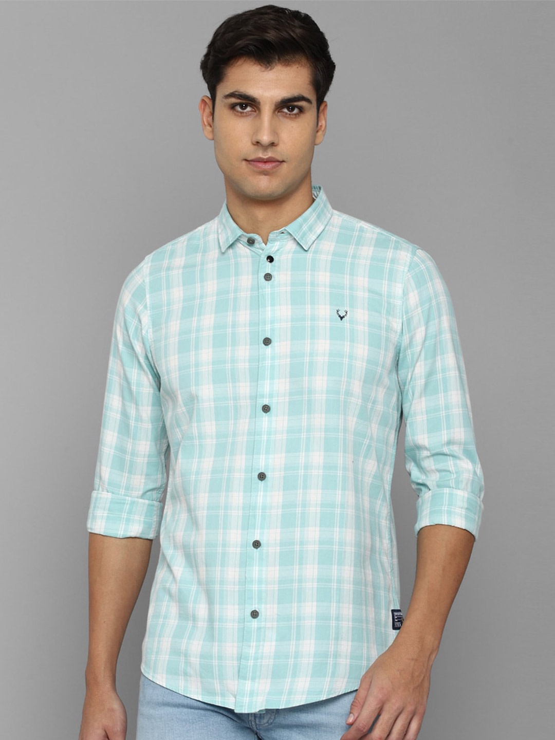 

Allen Solly Sport Men Tartan Checked Casual Cotton Shirt, Turquoise blue