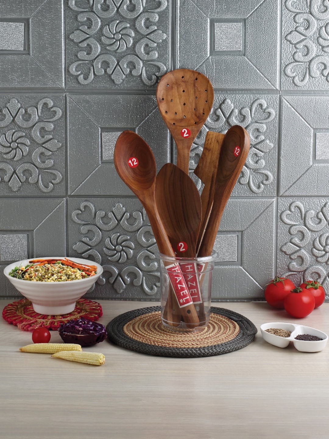 

HAZEL Unisex 5 Pieces Wooden Serving Spoon, Brown